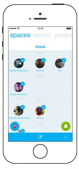 + spaces contacts list ordered by distance to user